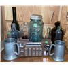 Image 1 : Standard FM/AM TR-9 Portable Radio, Ball Mason Jar, and Assorted Bottles