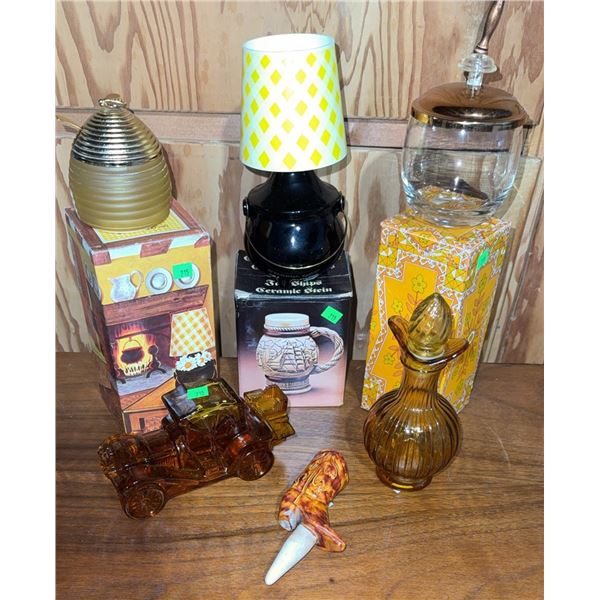 Decorative Glassware, Novelty Lamp, and Ceramic Boot Stopper Collection