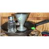 Image 2 : Camping and Kitchen Lot: Coleman Stove, Metal Kettle, Lanterns, Skillet, Broom