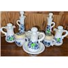 Image 1 : Blue and White Floral Milk Glass Condiment Serving Set with Lids