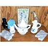 Image 1 : Decorative Ceramic and Glass Items Including Teapot, Creamer, Boxes