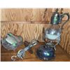 Image 1 : Lot: Glass Bowl with Nail Brush, Silverplate Carafe Stand, Butter Dish, Hand Mixer