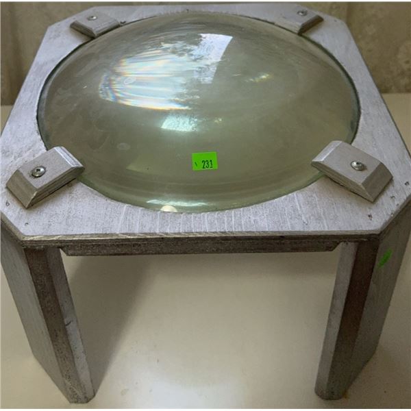 Hexagonal Wood Stand with Dome-Shaped Glass Magnifier Insert