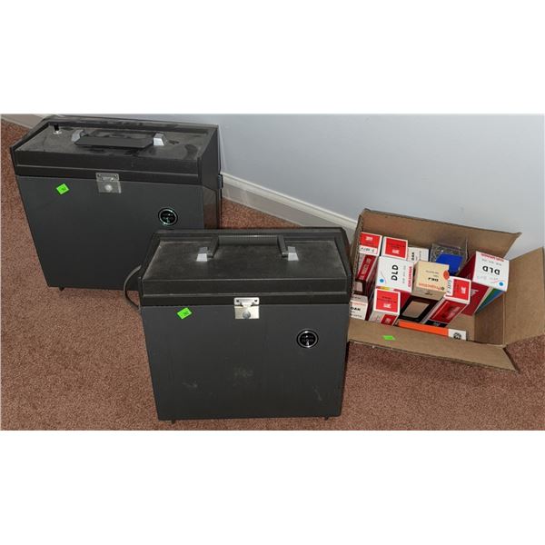 Projector Carrying Cases and Box of Lightbulbs for Vintage Projectors