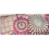 Image 2 : Linens Including Pink Satin, Floral Print, Crochet, and Terrycloth Towels