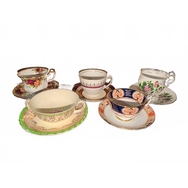 5 Assorted English Bone China Cups and Saucers