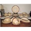 Image 2 : Cream and Burgundy Rimmed Porcelain Dinnerware Set, 27 Pieces