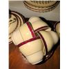 Image 3 : Cream and Burgundy Rimmed Porcelain Dinnerware Set, 27 Pieces