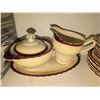 Image 4 : Cream and Burgundy Rimmed Porcelain Dinnerware Set, 27 Pieces
