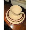 Image 5 : Cream and Burgundy Rimmed Porcelain Dinnerware Set, 27 Pieces