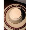 Image 6 : Cream and Burgundy Rimmed Porcelain Dinnerware Set, 27 Pieces