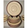 Image 7 : Cream and Burgundy Rimmed Porcelain Dinnerware Set, 27 Pieces