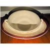Image 9 : Cream and Burgundy Rimmed Porcelain Dinnerware Set, 27 Pieces