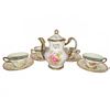 Image 1 : Japanese Porcelain Tea Set With Gilt Accents, Courting Scene, 5 Cups and Saucers