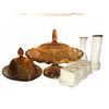 Image 1 : Amber Pressed Glass Serving Pieces and White Milk Glass Kitchen Assortment