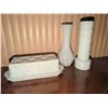 Image 8 : Amber Pressed Glass Serving Pieces and White Milk Glass Kitchen Assortment