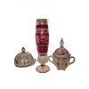 Image 1 : Cut Glass Vase and Two Lidded Dishes with Gold and Pink Accents