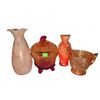 Image 1 : Art Glass Vases, Covered Candy Dish, and Iridescent Glass Creamer