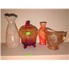 Image 2 : Art Glass Vases, Covered Candy Dish, and Iridescent Glass Creamer