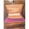 Image 5 : Carved Wood Framed Mirror, Two Wooden Jewelry Boxes, and Oval Upholstered Ottoman on Casters