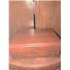 Image 6 : Carved Wood Framed Mirror, Two Wooden Jewelry Boxes, and Oval Upholstered Ottoman on Casters
