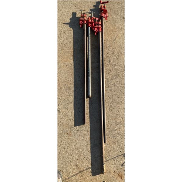 Four Bar Clamps with Red Iron Cast Heads, Assorted Lengths
