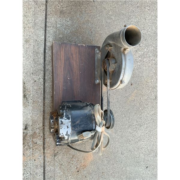 Electric Motor Belt-Driven Metal Blower on Wood Base