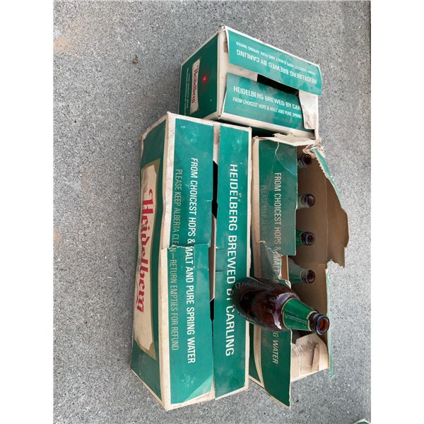 Heidelberg Branded Carling Beer Bottles and 11 Cups Made From Bottles, Lot of 18 Bottles