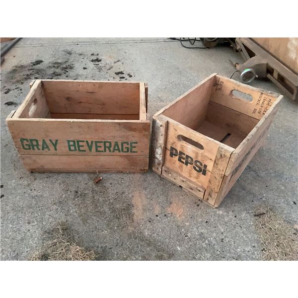 Pepsi-Cola and Gray Beverage Wooden Crates Set of 2