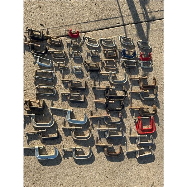 45 Assorted C-Clamps Various Sizes and Finishes