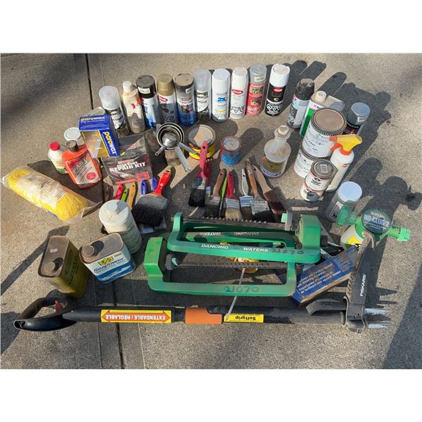 Spray Paint, Hand Tools, Paint Brushes and Lawn Sprinklers
