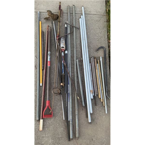 Metal Poles, Propeller, Crowbar, and Hand Tools