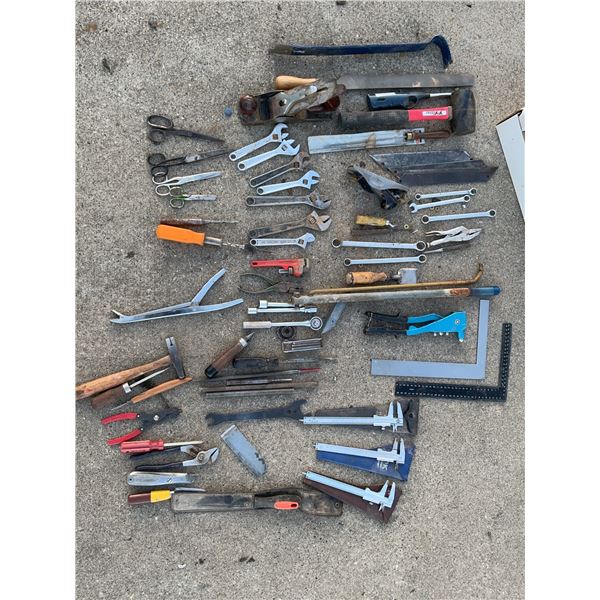 Hand Tools Lot With Measuring, Cutting, and Wrenching Tools