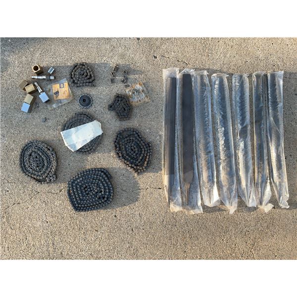 6 Chains and 7 Metal Files, Assorted Machine Parts and Connectors