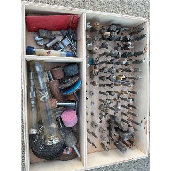 Rotary Tool and Grinder Bit Set in Wooden Case