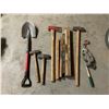 Image 1 : Shovel, Sledge Hammers, Ax, Come-Along Winch, and Five Wooden Levels