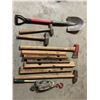 Image 3 : Shovel, Sledge Hammers, Ax, Come-Along Winch, and Five Wooden Levels