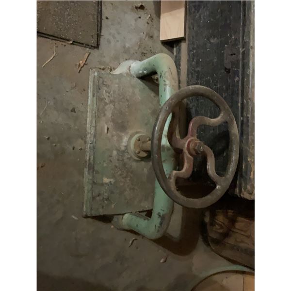 Large Industrial Iron Valve Wheel with Attached Pipe Section