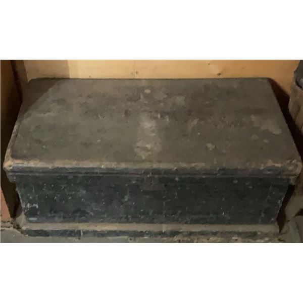 Large Black Painted Wooden Storage Trunk with Metal Hardware