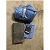 Image 1 : Camping Lot with 16 x 12 Tarp, Small Tarp, Portable Radio, and Metal Stove