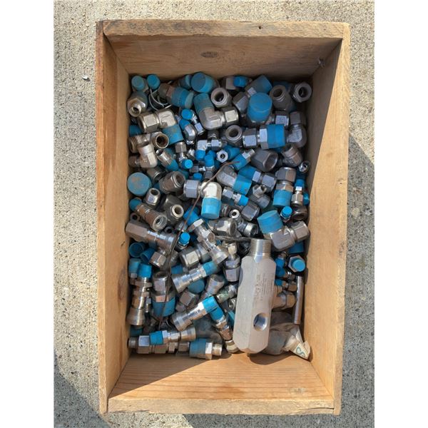 Stainless Steel Fittings Assortment Over 20 lbs in Vintage Wooden Box