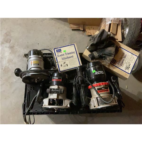 3 Routers: Black & Decker, Craftsman, Super Router Plus 2 Sears Attachments, Untested