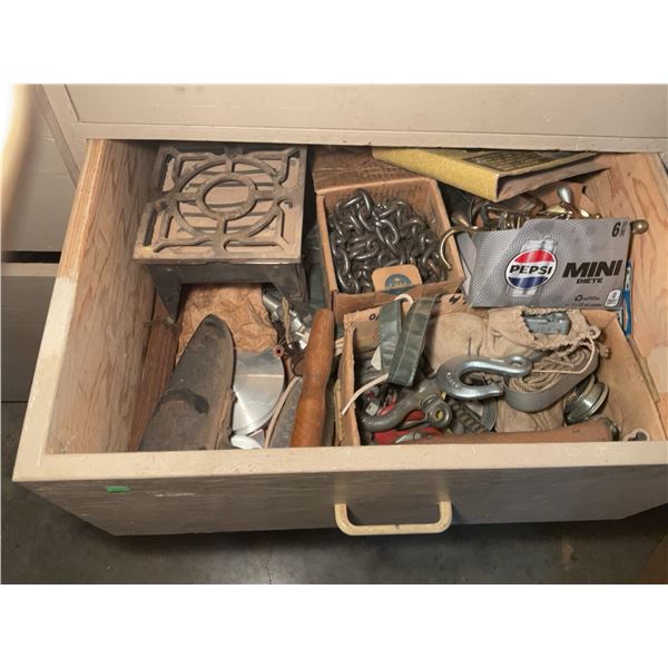 Heavy Wood Shop Drawer with Assorted Tools and Hardware