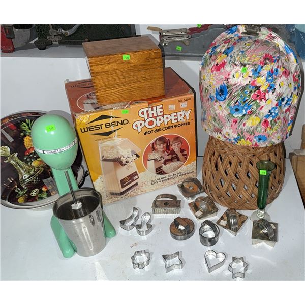 Hamilton Beach Drink Mixer, West Bend Popcorn Maker, Cookie Cutters and Tea Pot Holder