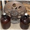 Image 1 : Film Reel with Stand, Two Brown Glass Jugs and Electric Grinder Base with Cords