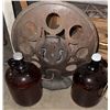 Image 2 : Film Reel with Stand, Two Brown Glass Jugs and Electric Grinder Base with Cords