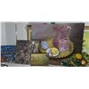 Image 1 : Lot With Still Life Painting, Crafts Book, Plaque, and Fruit Wall Décor