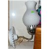 Image 2 : Milk Glass Wall Lamp, Solid Wood Jewellery Box, Noxzema Jar and Victorian Figurine