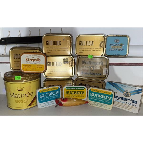 Vintage Tobacco and Throat Lozenges Tins Including Gold Block, Players, Matinée and Sucrets