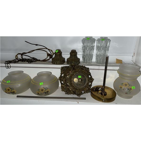 Vintage Lamp Parts with Frosted Glass Shades and Metal Fixtures